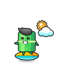 Illustration of bamboo cartoon do surfing on the beach