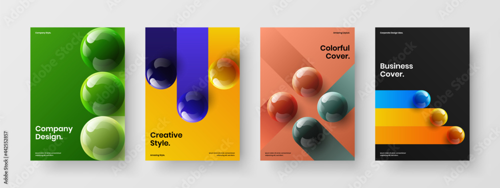 Wall mural clean 3d orbs booklet layout set. creative company identity a4 vector design illustration collection