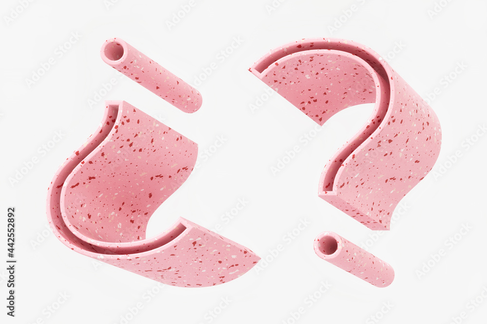 Aufkleber question mark sign 3d design with pink terrazzo stone pattern. high quality 3d rendering.