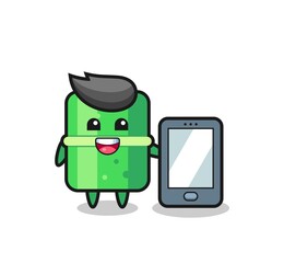 bamboo illustration cartoon holding a smartphone