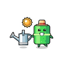 Cartoon character of bamboo holding watering can