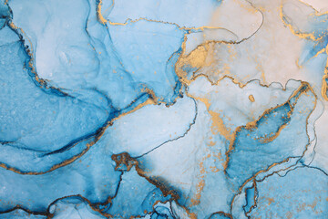 Fototapeta premium Abstract Background Alcohol Ink Liquid Art Blue Purple Gold Marble 