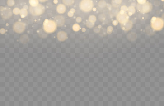 Shining bokeh isolated on transparent background. Golden bokeh lights with glowing particles isolated. Christmas concept