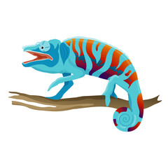 Vector illustration of a blue chameleon with bright spots. 