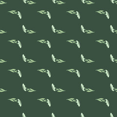 Geometric floral seamless pattern with abstract flowers silhouettes. Green dark background.