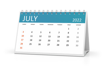 table calendar 2022 july - obrazy, fototapety, plakaty