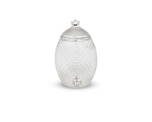 Clear glass jar with push button isolated on white background with​ clipping​ path​