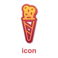 Gold Ice cream in waffle cone icon isolated on white background. Sweet symbol. Vector