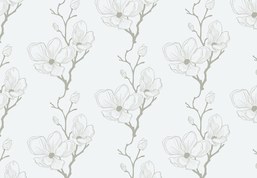 Many Soft Floral And Leaf Green Pattern With Flower Watercolor Fabric Texture.