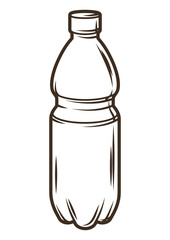 Illustration of plastic bottle with beer. Object in engraving hand drawn style. Old element for beer festival or Oktoberfest.
