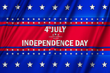 4th of July. Independence Day text sign over a cloth background 3D illustration