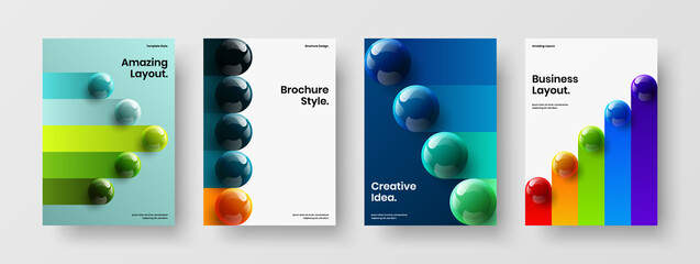 Simple cover A4 vector design illustration bundle. Clean 3D balls poster layout composition.