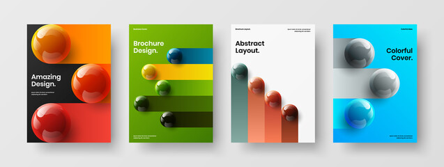 Fresh realistic orbs company cover template bundle. Modern pamphlet A4 vector design concept composition.