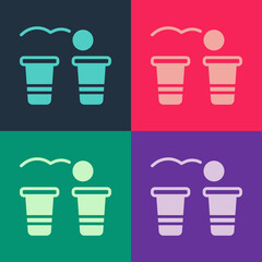 Pop art Beer pong game icon isolated on color background. Alcohol party game. Vector