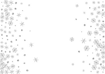 Luminous Flake Background White Vector. Dot Decoration Card. Grey Snowflake Isolated. Silver Xmas Illustration.