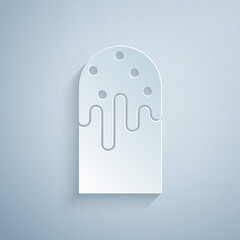 Paper cut Easter cake icon isolated on grey background. Happy Easter. Paper art style. Vector