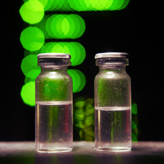 Ampoules with medicine for vaccination against the background of computer technology in the server room