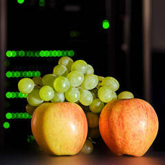 Food on the background of bokeh computer technology in the server room