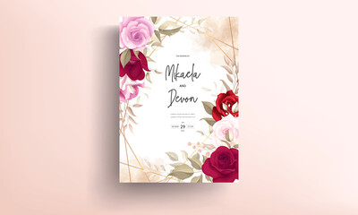  Wedding invitation card with beautiful maroon flower decoration