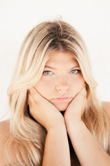 Fototapeta premium Gorgeous plus size young girl on white background. Concept of body positivity