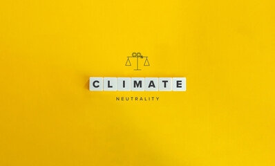 Climate or Carbon Neutrality Banner and Concept. Block letters on bright orange background. Minimal...