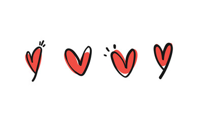 Hand drawn hearts doodle collection. Valentine's day romance illustration set.