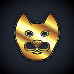 Gold Cat icon isolated on black background. Vector