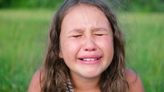 sad caucasian little girl cry
