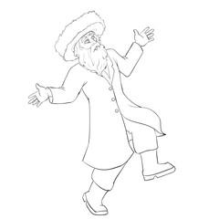 sketch, a Jew in a Hasidic hat dances cheerfully and rejoices, coloring book, isolated object on a white background, vector illustration,