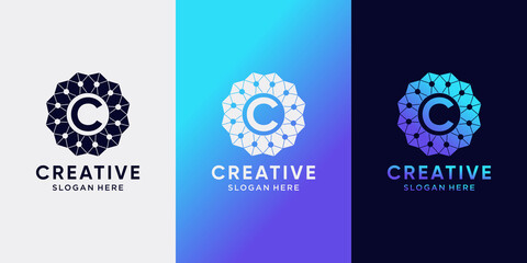Monogram logo design for technology initial letter C with creative concept