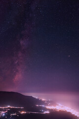 Fototapeta na wymiar 'Crimson way': Galaxy and the coastline in Alushta, Crimea