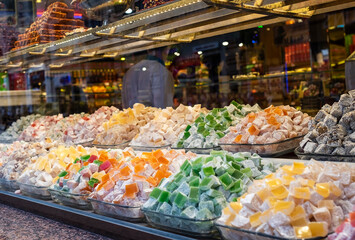 Traditional turkish delights in a shop of Istanbul.