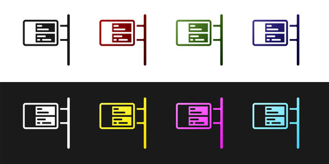 Set Public transport board icon isolated on black and white background. Mechanical scoreboard. Info of flight on the billboard in the train. Vector