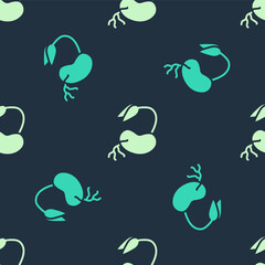 Naklejka premium Green and beige Sprout icon isolated seamless pattern on blue background. Seed and seedling. Leaves sign. Leaf nature. Vector
