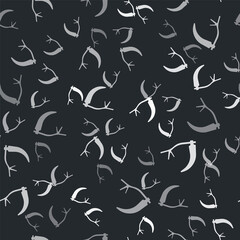 Fototapeta premium Grey Scythe icon isolated seamless pattern on black background. Happy Halloween party. Vector