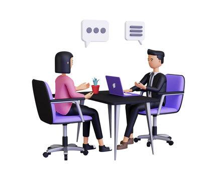 3d woman is looking for a job. job interview for business man