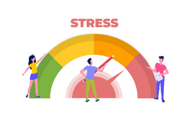 Stress level reduced concept. Tired from frustration employee in job. Angry tension in business lifestyle. Emotional overload scene. Vector illustration