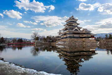 old castle in japan. Matsumoto castle against blue sky in Nagono city, Japan. Castle in Winter....