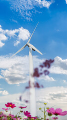 Obraz premium Windmills for electric power production. Wind Turbine farm producing green energy. Protection of nature. Wind Power Renewable Energy Plant.