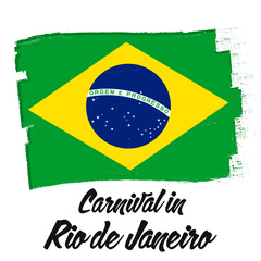 "Carnaval do Rio de Janeiro" - Carnival in Rio de Janeiro, banner with grunge brush. Background with national country symbol.