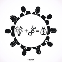 Obraz premium Flat portraits of staff with idea lamp isolated on white background. Business ideas and innovation leading to success