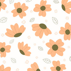 Abstract flat hand draw floral pattern background. Vector.