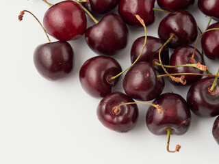 ripe cherries on a white background