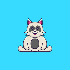 Cute dog is sitting. Animal cartoon concept isolated. Can used for t-shirt, greeting card, invitation card or mascot. Flat Cartoon Style