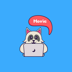 Cute dog is watching a movie. Animal cartoon concept isolated. Can used for t-shirt, greeting card, invitation card or mascot. Flat Cartoon Style