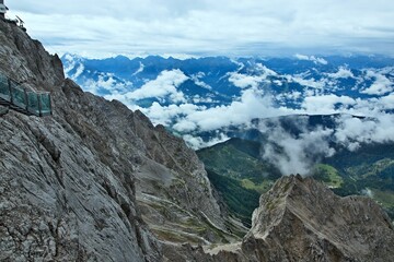 Austrian Alps-view of the observation deck and cable car station on the Dachstein