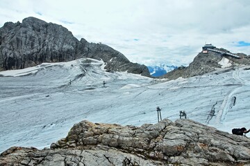 Austrian Alps-view of the cable car station on the Dachstein