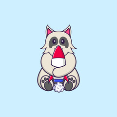 Cute dog holding a rocket. Animal cartoon concept isolated. Can used for t-shirt, greeting card, invitation card or mascot. Flat Cartoon Style