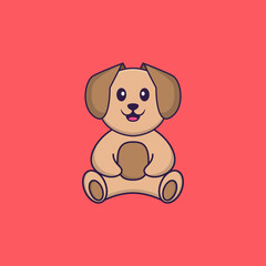 Cute dog is sitting. Animal cartoon concept isolated. Can used for t-shirt, greeting card, invitation card or mascot. Flat Cartoon Style
