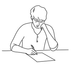 Student writing a letter or making homework at the desk.